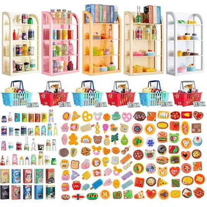 164pcs Miniature Supermarket Shelves Furniture Model 4 Layers Shelf Display Rack Doll House Accessory Storage Bookshelf Accessories Mini Locker Decor Food Drink Bottle Toy Cosplay Game Party - style: 164 Miniature Supermarket Shelves