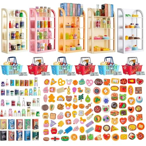 164pcs Miniature Supermarket Shelves Furniture Model 4 Layers Shelf Display Rack Doll House Accessory Storage Bookshelf Accessories Mini Locker Decor Food Drink Bottle Toy Cosplay Game Party - style: 164 Miniature Supermarket Shelves
