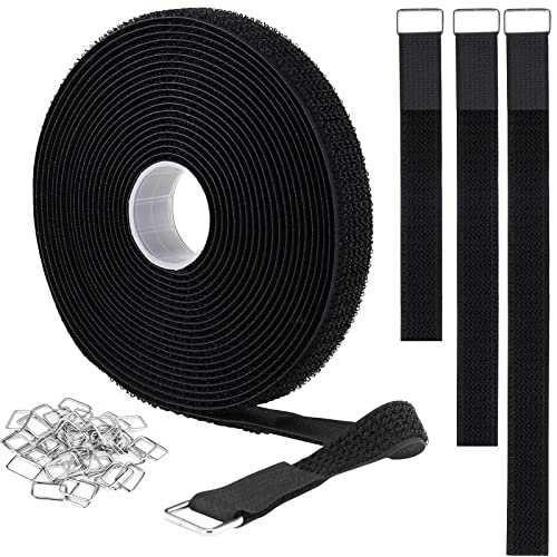 YMCRLUX 1"x16ft Hook and Loop Straps with 25 Metal Buckles, Adjustable Fastening Cable Straps, Cut-to-Length Cinch Strap, Reusable Nylon Securing Cord Ties for Organizer or Storage, 1 inch Wide, Black - size: 1in x 16ft Black