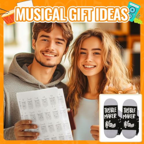 HAPPYPOP Music Gifts for Music Lovers - Guitar Saxophone Violin Socks for Musicians Players - color: Treble Maker Black