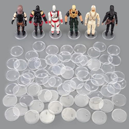SIXPOINTS 70 Pieces Clear Round Figure Display Stand Base Compatible with 3.75” Vintage Star Wars Movie Action Figures toy, 37.5mm Wide Disc,3.6mm Peg Doll Model Support Stand…