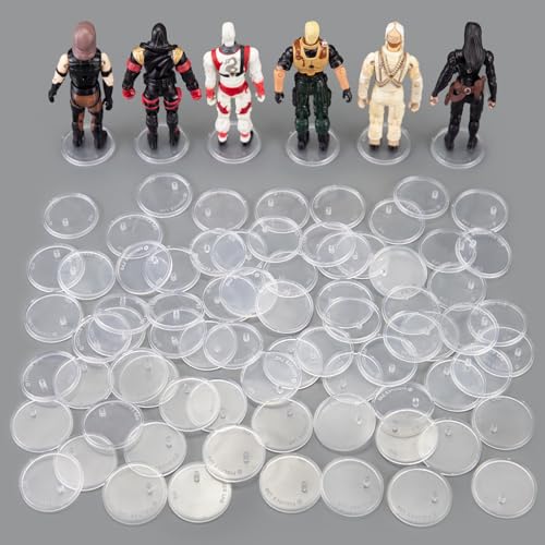 SIXPOINTS 70 Pieces Clear Round Figure Display Stand Base Compatible with 3.75” Vintage Star Wars Movie Action Figures toy, 37.5mm Wide Disc,3.6mm Peg Doll Model Support Stand…