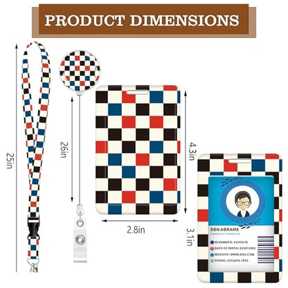 ID Badge Holder with Lanyard Fashionable ID Card Holders with Retractable Lanyards Soft Fiber Metal Clip Sturdy Buckle for Key Wallet Work Nurse Teacher (Cute Checkerboard) - color: Cute Checkerboard