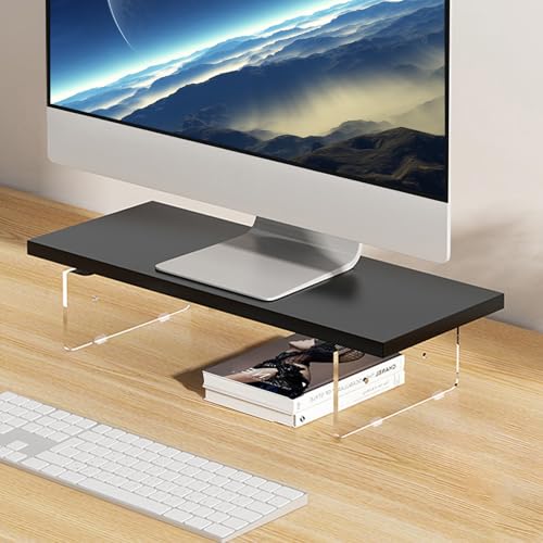 Anti-slip Monitor Stand Riser 2.16/3.34 Inch 2 Height Adjustments Clear Acrylic Stand with Clear Anti-slip Mat, Desk Accessories Screen/PC/Printer/Laptop/Mirror Riser 7.8 x 15.7 Inch (Black) - color: Black