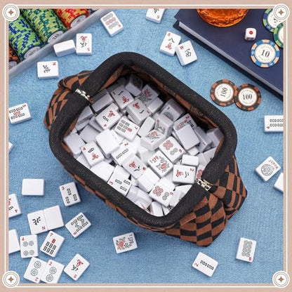 Mahjong Tile Bag Mahjong Empty Bag Crochet Purses Mah Jong Accessories and Gift for Women Game Lover Summer Vacation Supplies (Black Plaid,Black Plaid) - color: Black Plaid, style: Black Plaid