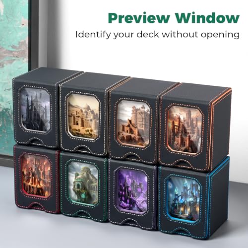 Fabmaker Card Deck Box Compatible with MTG, Display Card Storage Box Holds 100 Double-Sleeved Cards, Trading Card Deck Case Compatible with Magic the Gathering with PU Leather & Magnetic Closure - color: Red