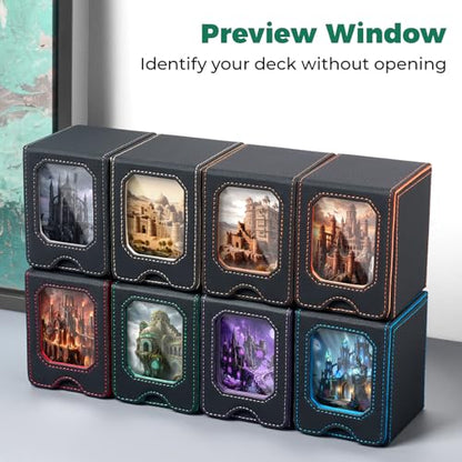 Fabmaker Card Deck Box Compatible with MTG, Display Card Storage Box Holds 100 Double-Sleeved Cards, Trading Card Deck Case Compatible with Magic the Gathering with PU Leather & Magnetic Closure - color: Red