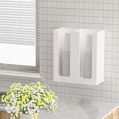 Richboom Acrylic Coffee Cup and Lid Storage Organizer Holder, 2 Compartments, White - color: White