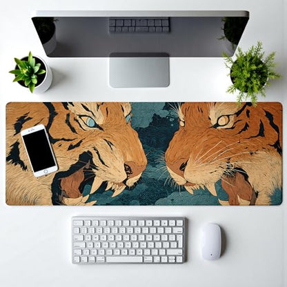Tiger Gaming Mouse Pad Abstract Yellow Mouse Pad 31.5x11.8 Inch Fierce Claws and Teeth Non-Slip Rubber Base Large Mousepad Stitched Edges Keyboard Mouse Mat Desk Pad for Office and Home - color: Tiger