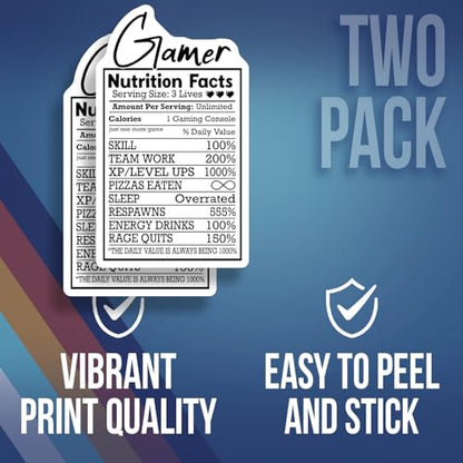 Gamer Nutrition Facts Funny Sticker - Video Game Geek Decor - Gaming Console Sticker - Fun Gamer Gift - Cool Gaming Decal for Laptop - 5" Vinyl Sticker - Durable Design for Cars L AAS1490