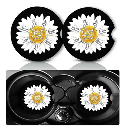 2 Pack Daisy Car Cup Holder Coasters Neoprene Anti Slip Rubber Mat | Daisys Car Accessories Interior Decor 2.75" Universal Size Insert Auto Coasters Daisy Gifts for Women Men - color: Daisy