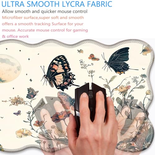 Bxgolkgd Desk Mat Set,Mouse Pad with Keyboard Wrist Rest & Mouse Wrist Rest,Wave-Shaped Design,Non-Slip Rubber Base,Ergonomic Desk Mat for Home,Office,Gaming,Flower Butterfly - color: Flower Butterfly