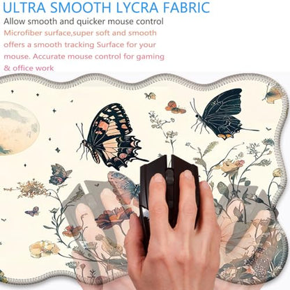Bxgolkgd Desk Mat Set,Mouse Pad with Keyboard Wrist Rest & Mouse Wrist Rest,Wave-Shaped Design,Non-Slip Rubber Base,Ergonomic Desk Mat for Home,Office,Gaming,Flower Butterfly - color: Flower Butterfly