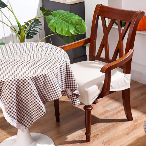Havawish 1 Pcs PU Leather Dining Chair Cover Waterproof Seat Cover for Dining Room Chair with Armrest Stretchable Washable Waterproof Seat Slipcover Protector (Beige) - color: Beige