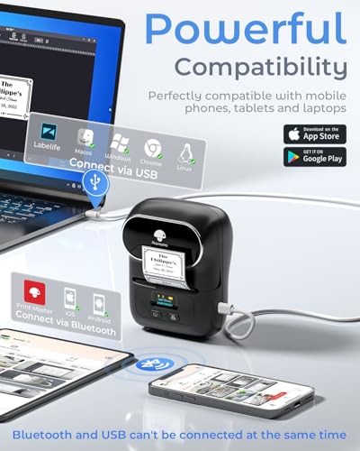Phomemo M110 Label Makers - Barcode Label Printer Bluetooth Label Maker Portable Thermal Printer for Small Business, Address, Barcode, Logo, Clothing, Mailing, Sticker Printers for Phone & PC, Black - color: Black