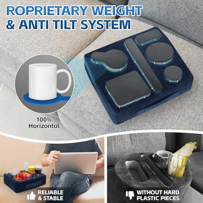 G GOOD GAIN Couch Cup Holder Pillow-Sofa Cup Holder Cozy Buddy | Bed Drink Caddy Holds Tablet, Remote, Snacks | Waterproof Anti-Spill Sofa Beverage Tray for Car, Park, Beach, Picnic, Boat, RV(Navy) - color: Navy Blue, size: 12.5 x 9.5 inches