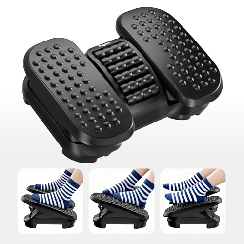 PEGZONE Foot Rest Under Desk with Massage Texture and Roller, Ergonomic Foot Stool with 2 Height Position, Adjustable Foot Rest for Under Desk at Work, Black