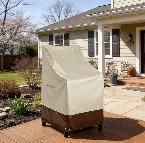 RosieLily Patio Chair Covers High Back Outdoor Bar Stool Covers (1 Pack-Beige & Brown, 28.35"W x 36.22"D x 47.24"H) - color: 1 Pack-Beige & Brown, size: 28.35"W x 36.22"D x 47.24"H