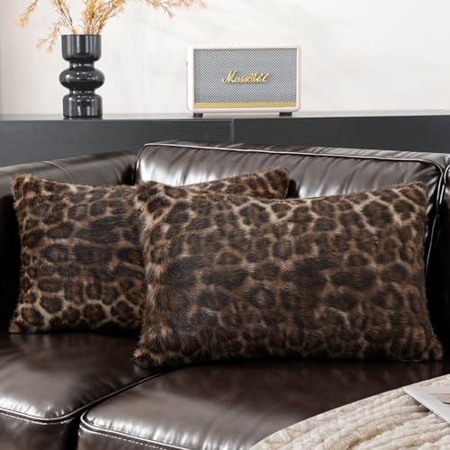 SYSLOON Faux Fur Cheetah Print Pillow Covers 20x12 Inch Set of 2, Leopard Print Decorative Pillow Covers Home Decor for Living Room Sofa & Bed, Light Brown Leopard - color: Light Brown Leopard, size: 20" x 12" (Pack of 2)