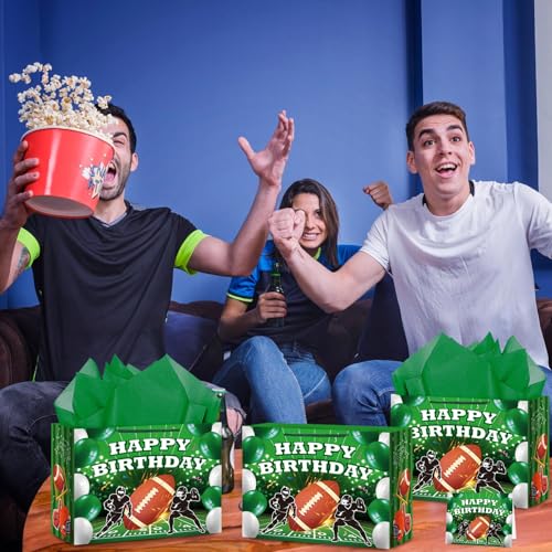 Hooqict Football Gift Bag Football Birthday Party Gift Wrapping Bag with Tissue Paper and Greeting Card for Boys Men Sport Birthday Football Bag Goodie Treat Party Favors - color: Football