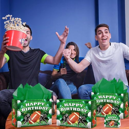 Hooqict Football Gift Bag Football Birthday Party Gift Wrapping Bag with Tissue Paper and Greeting Card for Boys Men Sport Birthday Football Bag Goodie Treat Party Favors - color: Football