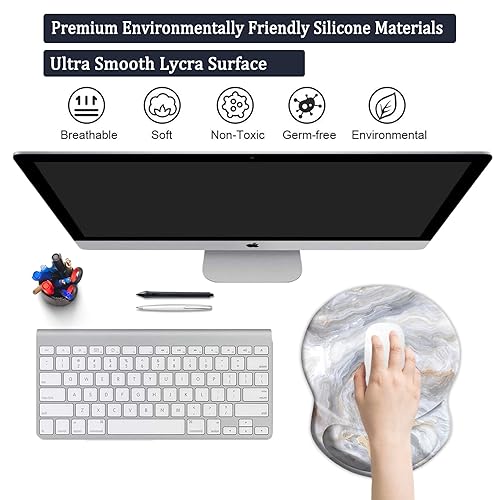 Ergonomic Mouse Pad with Support - Comfortable Wrist Rest, Non-Slip PU Base for Home Office, Studying, Gaming (Gray White Marbling) - color: Gray White Marbling