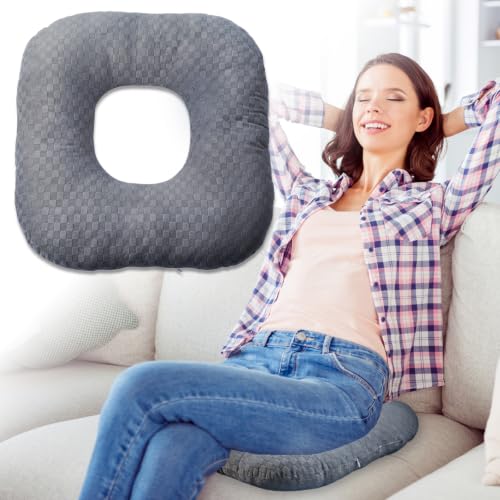 Stuffed Donut Pillow Seat Cushion | for Tailbone and Coccyx Pain, Hemorrhoids, Bed Sores, Pregnancy, Prostate, Surgery Recovery, Sitting Pressure Relief, for Home, Office and Car (Dark Grey) - color: Dark Grey