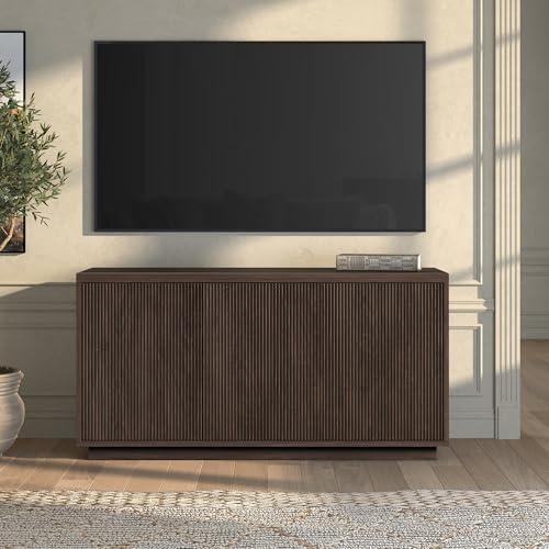Henn&Hart Fluted TV Stand for TVs up to 55" with 3 Swing Out Ribbed Doors and Adjustable Shelves for Living Room, Family Room, or Office, Rich Brown - color: Rich Brown, size: 48" TV Stand