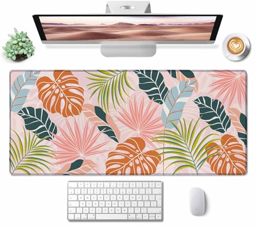 Colorful Boho Plam Desk MatDesk Pad Pink Green Large Mouse Pad Gaming Mousepad Extended XXL Keyboard Pad 35.4X15.7 inch Laptop Computer Mouse Keyboard Mat for Office Desk Decor - color: Colorful Boho Plam, size: 35.4L x 15.7W inches