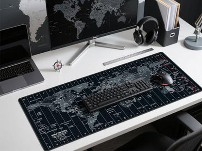 Large Mouse Pad 35.4x15.7 Inch World Map - XXL Gaming Desk Mat with Non-Slip Rubber Base, Stitched Edges | Keyboard and Mouse Pad for Gaming/Office | Portable Desk Pad - color: Dark black