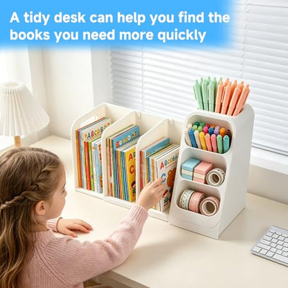 Multifunctional & Retractable Office Desk Organizer and Bookshelf, Small Space Desk Organizer with Magazine File Holder and Pen Holder,Desk Accessories & Workspace Organizers Office Supplies