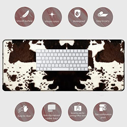 Large Gaming Mouse Pad + Mouse Wrist Rest Pad + Coaster Combination, 31.5 "x 11.8" Durable Non-Slip Extension Table Mat, Suitable for Office and Home, Cow Hide Print - color: Cow Hide Print