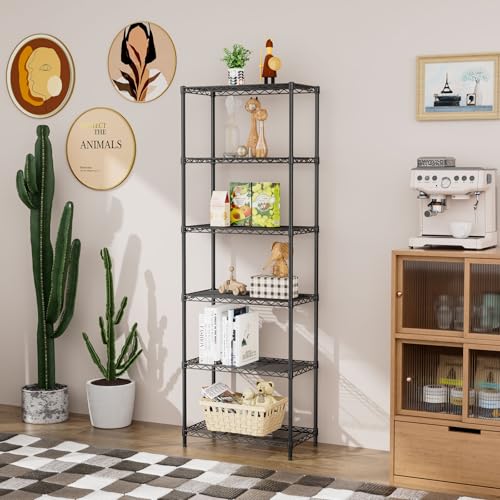 SINGAYE Shelf Closet Wire Shelving：Adjustable Metal Unit for Laundry Room Organization Bathroom Kitchen Home Storage Pantry Rack Shelves - color: Black, size: 6Tier-11.45"Dx22"Wx69.4"H