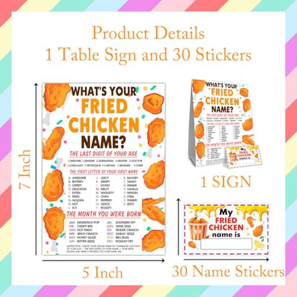 Funny Fried Chicken Game Cards Set, What's Your Fried Chicken Name Game Card, Chickens Party Games Cards, 1 Chicken's Name Sign, 30 Chickens Name Sticker Card, Birthday Games Decor for Boys Girls - style: Casual