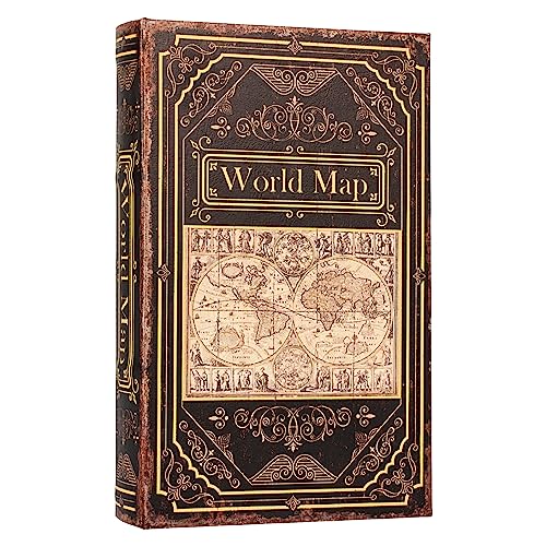 Fake Book Box Vintage Style,Decorative Book Storage Box Retro Map Pattern Wooden Box to Store Postcard,Photos,Jewelry,Remotes,Sundries 1-01