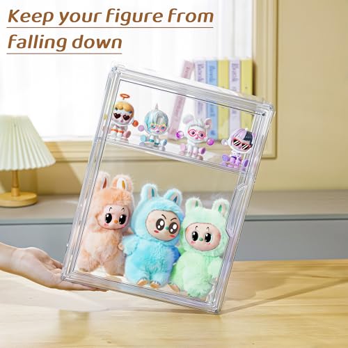 Acrylic Display Case Compatible with Labubu POP MART, Clear Figure Display Cases for Collectibles, Stackable Display Box with Magnetic Door 1 Pack - size: 1 pack
