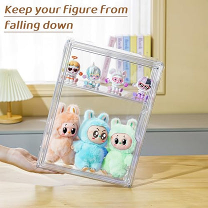 Acrylic Display Case Compatible with Labubu POP MART,3 Pack Clear Display Cases for Figure Collectibles, Stackable Figure Display Box with Magnetic Door and Movable Dividers - size: 3 pack