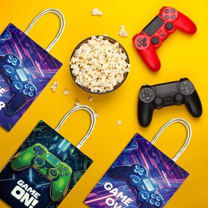 Lesnala 16Pcs Video game party favor bags with handle 2 styles Video game candy treat goodie bags for Kids Gamer Themed Birthday Party Decorations Supplies