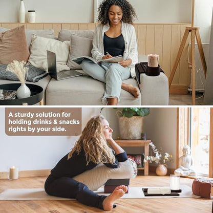 Couch Cup Holder for Armrests Over 4.9" Wide, Bamboo Couch Arm Tray with 360° Rotating Phone Stand, 3 in 1 Foldable Sofa Arm Tray Table for Remote, Snacks, Phone, Drinks Walnut - color: Walnut+bamboo