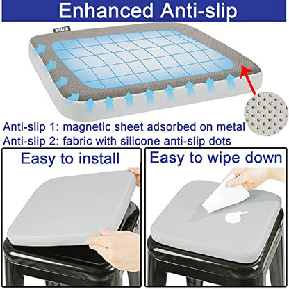 BUYUE Enhanced Anti-Slip Magnetic Bar Stool Cushion 1 Piece, Luxury PU Leather Waterproof Small Seat Cushion for Café Bistro Stackable Metal Stool (Square, Light Gray, 1) - color: Light Gray, style: Square-1 Pcs