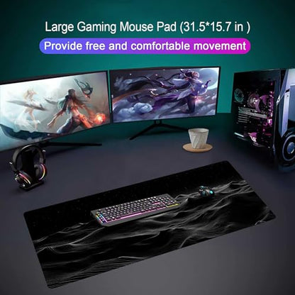Large Extended Gaming Mouse Pad with Stitched Edges,Black 3D Design XL Desk Pad Mouse Pads for Desk,Waterproof Computer Keyboard Mat Mousepad with Non-Slip Base for Esports Pros/Gamer/Desktop/Office - color: D3