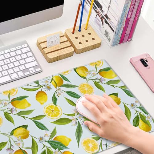 Lemon Gaming Mouse Pad, Extended Large Mouse Mat Desk Pad, Big Computer Keyboard Desk Pad, Stitched Edges Mousepad, 3mm Thick Long Non-Slip Rubber Base Mice Pad, 31.5 X 11.8 Inch - color: Lemon