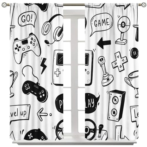 Video Game Curtains, Kids Computer Gamepad Print Pattern Window Drapes for Boys Girls Bedroom Nursery Baby Playroom 42" W X 45" L - color: Gamepad-9, size: 20.5"W x 45"L (Pack of 2)