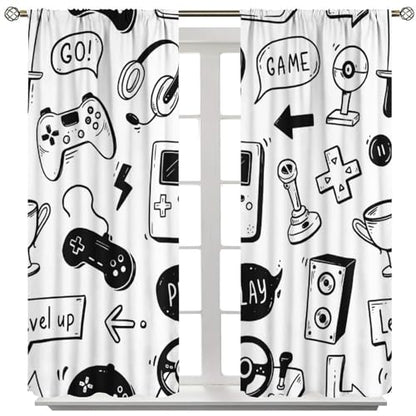 Video Game Curtains, Kids Computer Gamepad Print Pattern Window Drapes for Boys Girls Bedroom Nursery Baby Playroom 42" W X 45" L - color: Gamepad-9, size: 21"W x 45"L (Pack of 2)