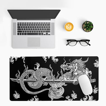 Dragon Gaming Mouse Pad Black Large Mouse Pad for Keyboard and Mousepad Desk Mat with 3mm Non-Slip Base and Stitched Edge for Gaming and Office Computer Mat Protector Mat 27.6x11.8 Inch - color: Dragon