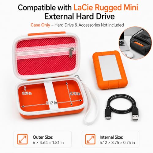 Case Compatible with LaCie Rugged Mini 1TB/ 2TB/ 4TB/ 5TB External Hard Drive Portable HDD, Storage Holder for Hard Drives for Mac and PC Computer & USB 3.0 2.0 Cable SD Cards (Flame) - color: Flame