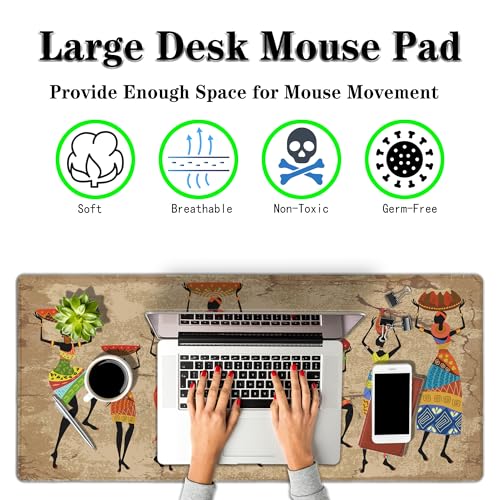 Large Mousepad African Woman Office Decor Gaming Mousepads Computer Desk Mat Mat Mouse Pad Waterproof Non-Slip Rubber Base 35.4 X 15.7 for Game Office, Grunge African Dancer - color: African Woman