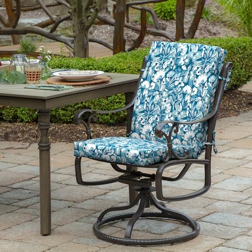 Arden Outdoor Midback Chair Cushion, 18 x 16.5, Rain-Proof, Fade Resistant Aqua Blue Fusion Floral - color: Aqua Blue Fusion Floral