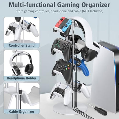 Kytok Gamer Gifts, Headset Stand 4 Tiers with Cable Organizer, Controller Stand Compatible with PS5/Xbox/Nintendo Switch/PS Portal/PS4, Headset Holder & Controller Holder - size: 4 tiers+white
