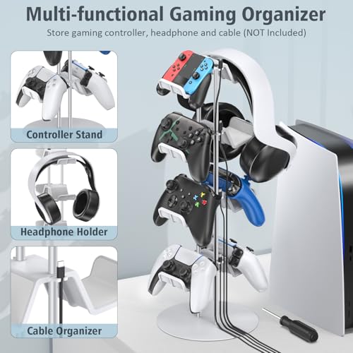 Kytok Gamer Gifts, Headset Stand 4 Tiers with Cable Organizer, Controller Stand Compatible with PS5/Xbox/Nintendo Switch/PS Portal/PS4, Headset Holder & Controller Holder - size: 4 tiers+white